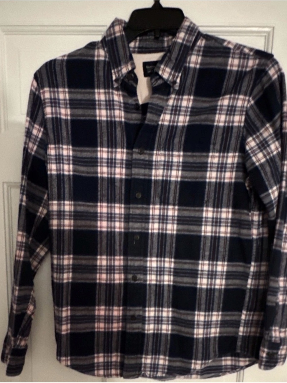 Abercrombie & Fitch Navy and Pink Plaid Soft Flannel Button-Up Shirt